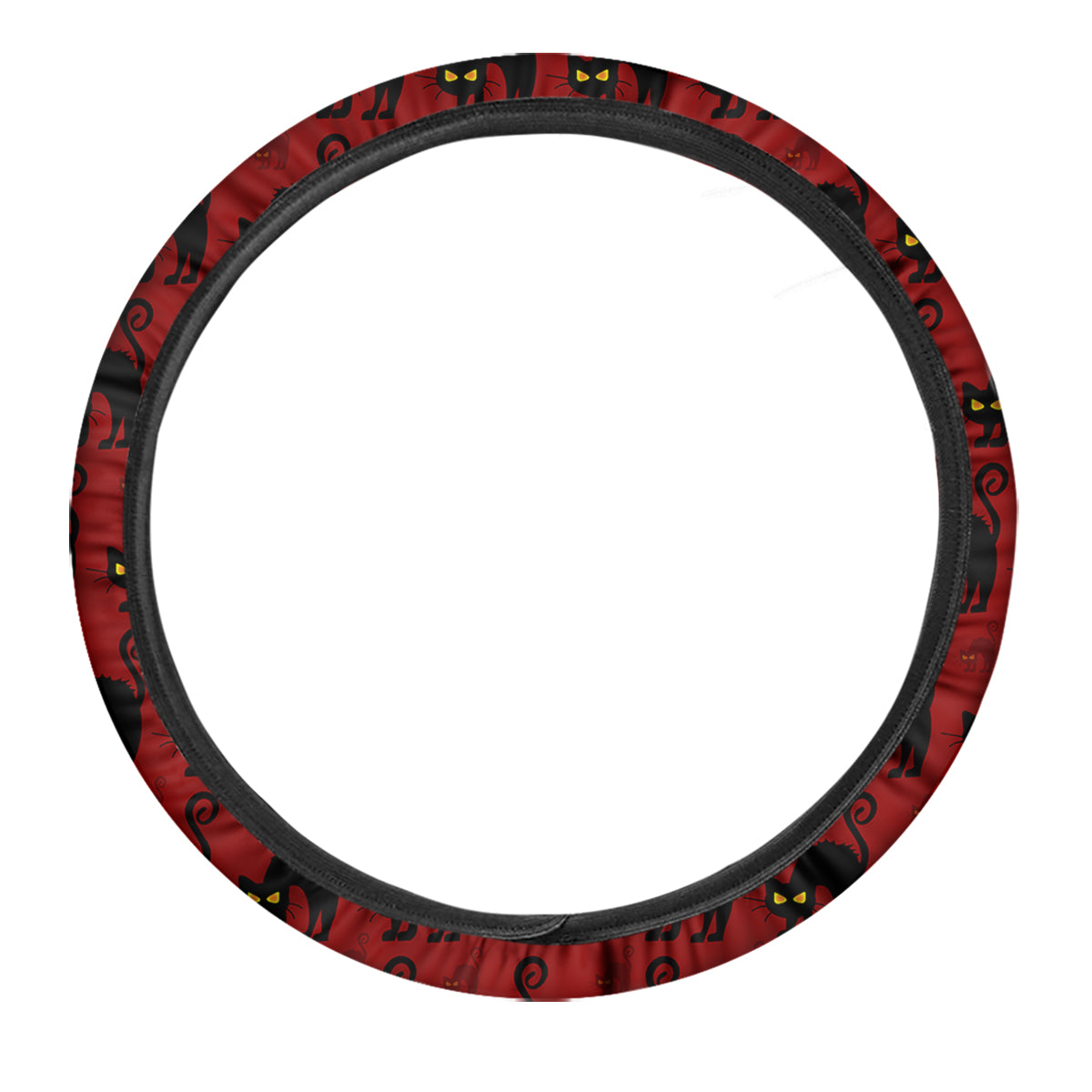 Red Halloween Cat Print Pattern Car Steering Wheel Cover-grizzshop