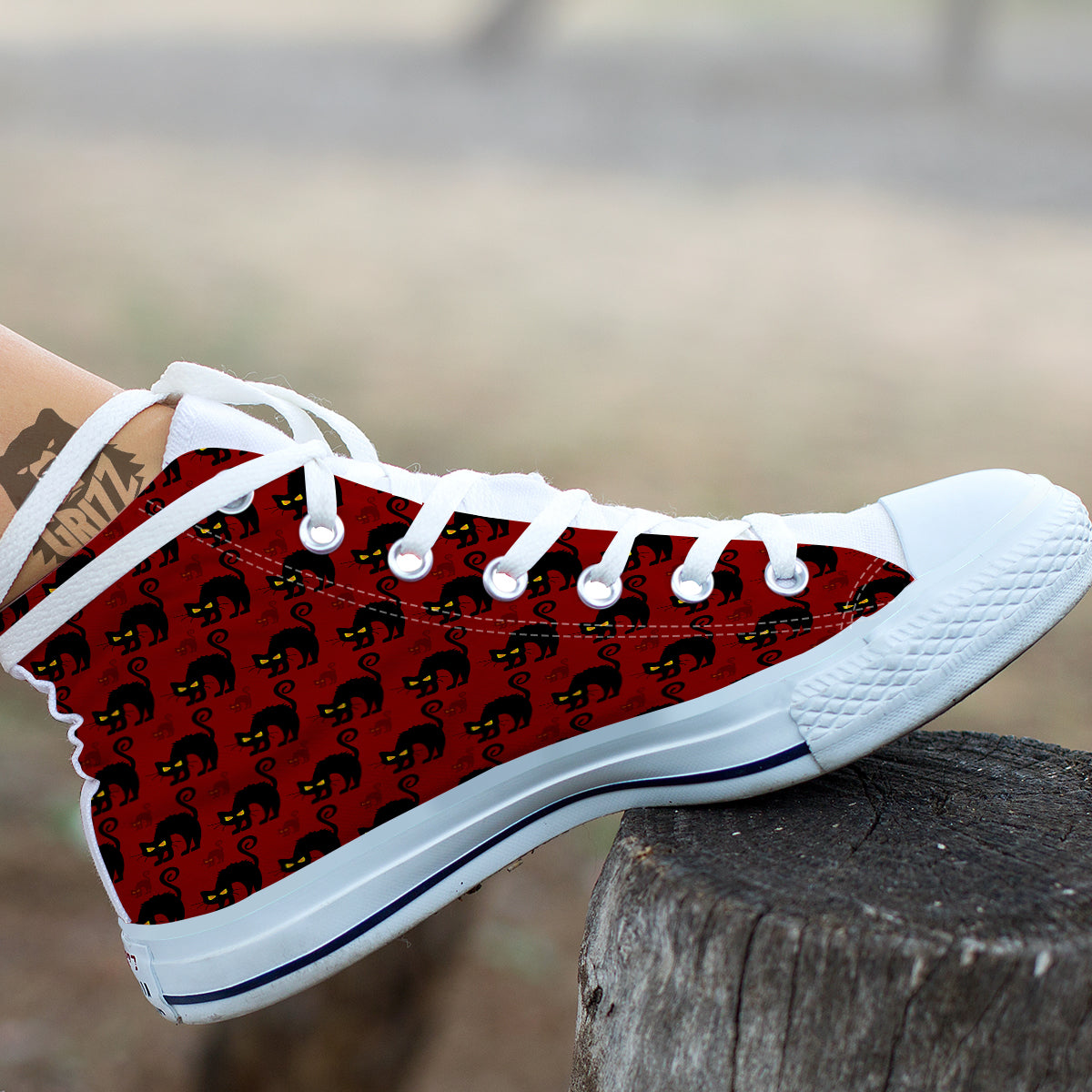Red Halloween Cat Print Pattern White High Top Shoes-grizzshop