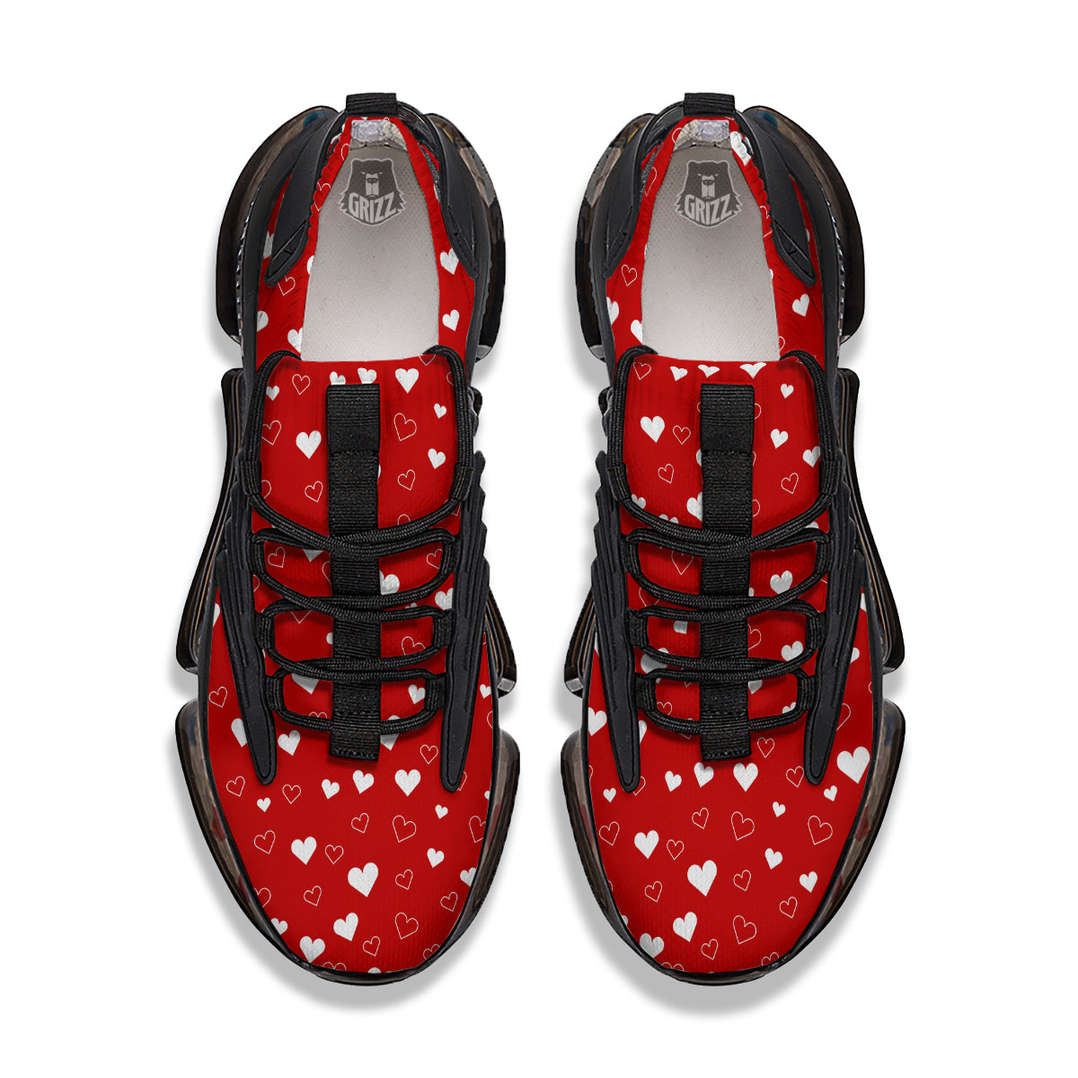 Red Heart And White Print Pattern Black Gym Shoes-grizzshop