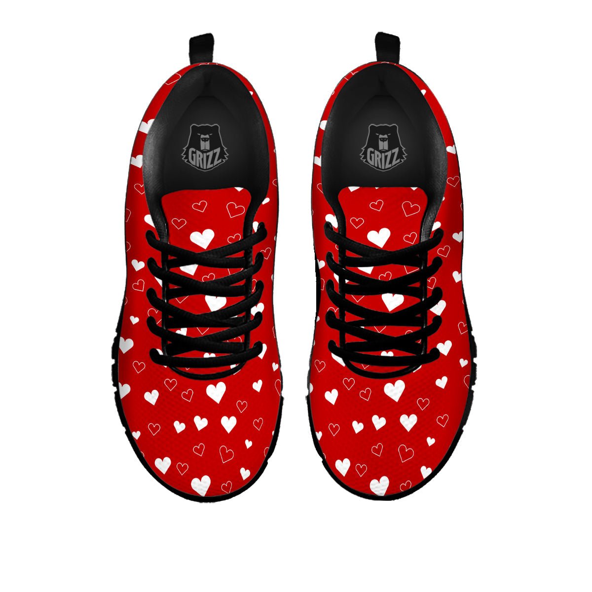 Red Heart And White Print Pattern Black Sneaker-grizzshop