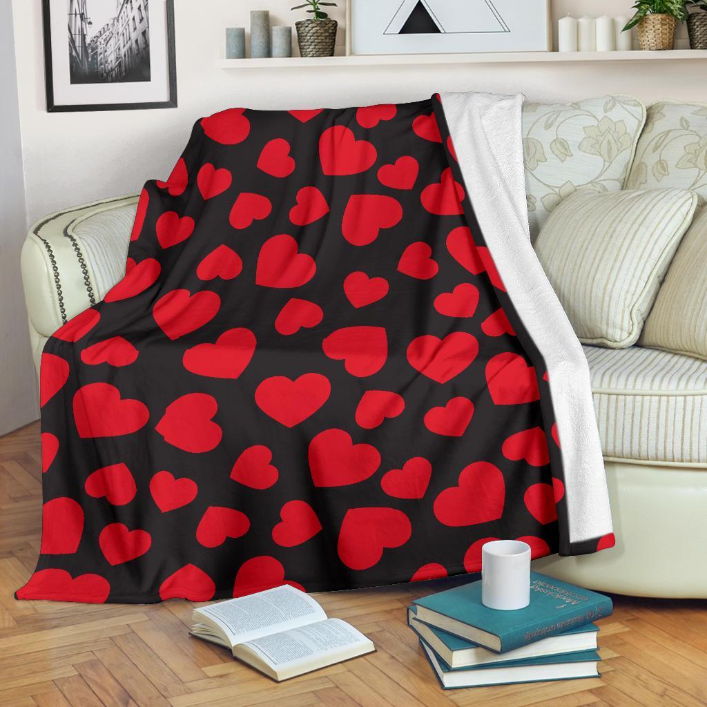 Red Heart Pattern Print Blanket-grizzshop