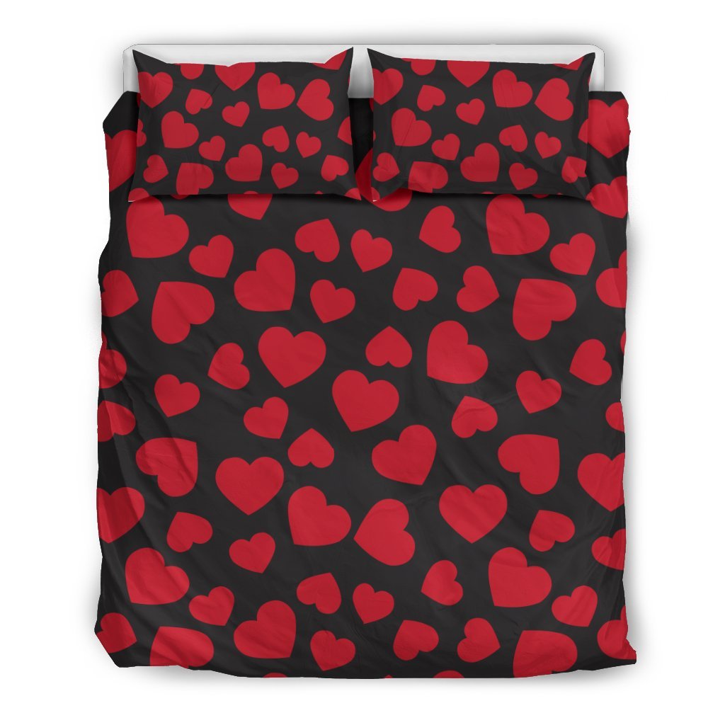 Red Heart Pattern Print Duvet Cover Bedding Set-grizzshop