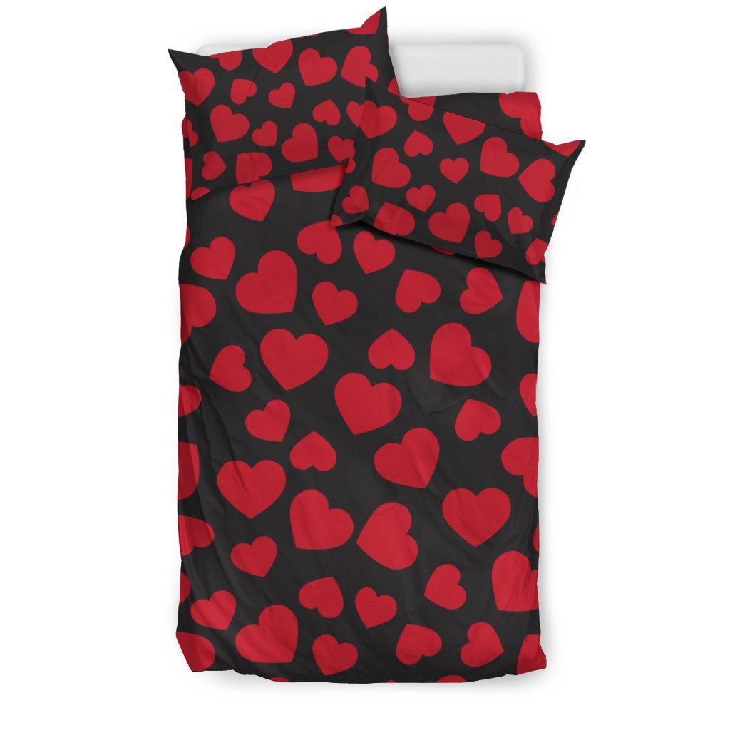 Red Heart Pattern Print Duvet Cover Bedding Set-grizzshop