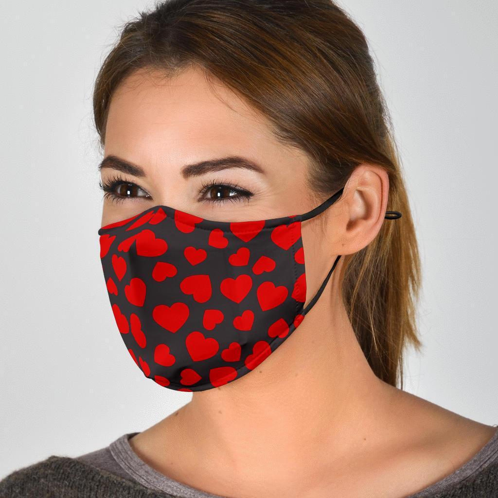 Red Heart Pattern Print Face Mask-grizzshop