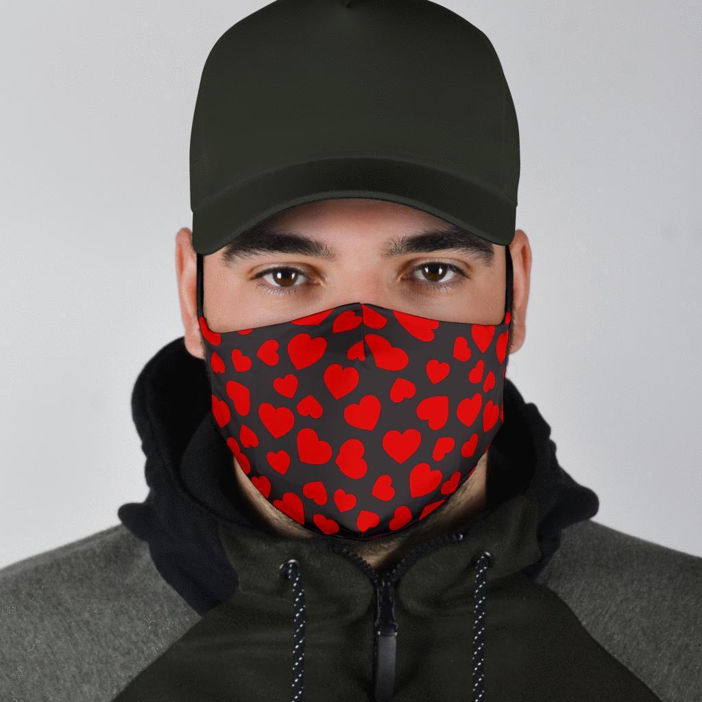 Red Heart Pattern Print Face Mask-grizzshop