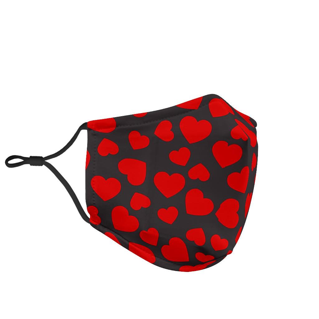 Red Heart Pattern Print Face Mask-grizzshop