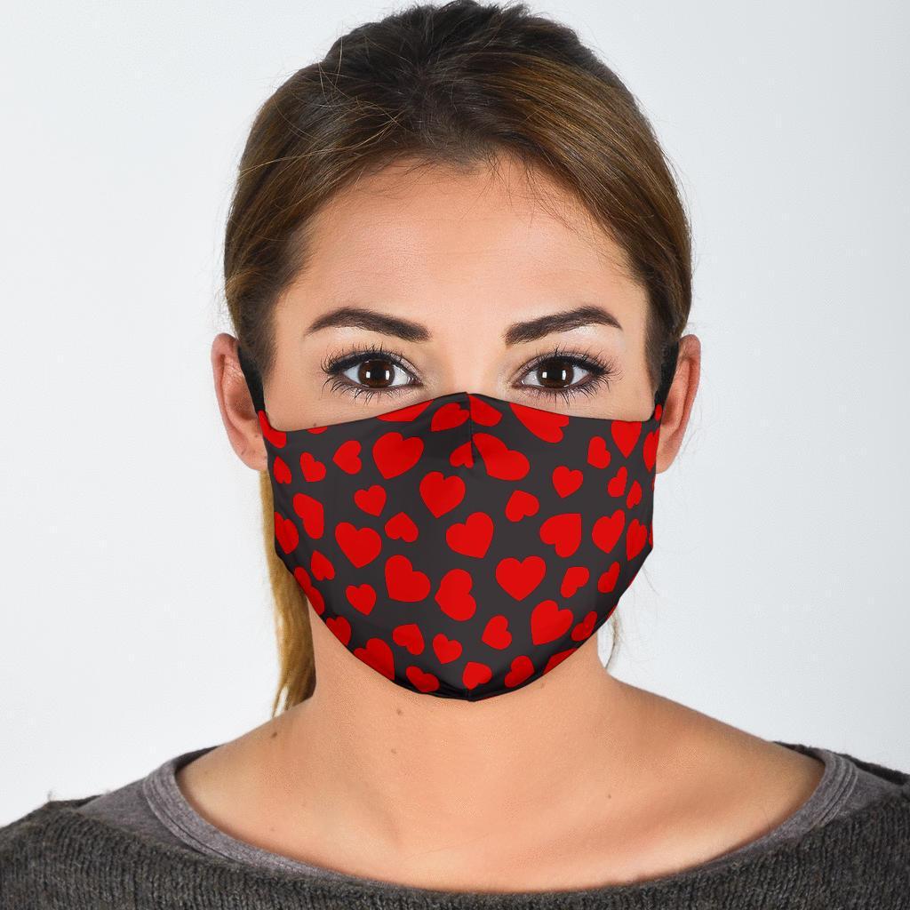 Red Heart Pattern Print Face Mask-grizzshop