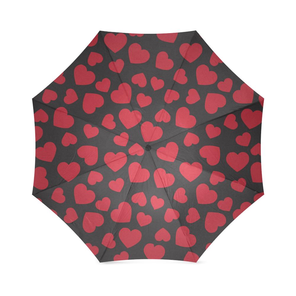 Red Heart Pattern Print Foldable Umbrella-grizzshop