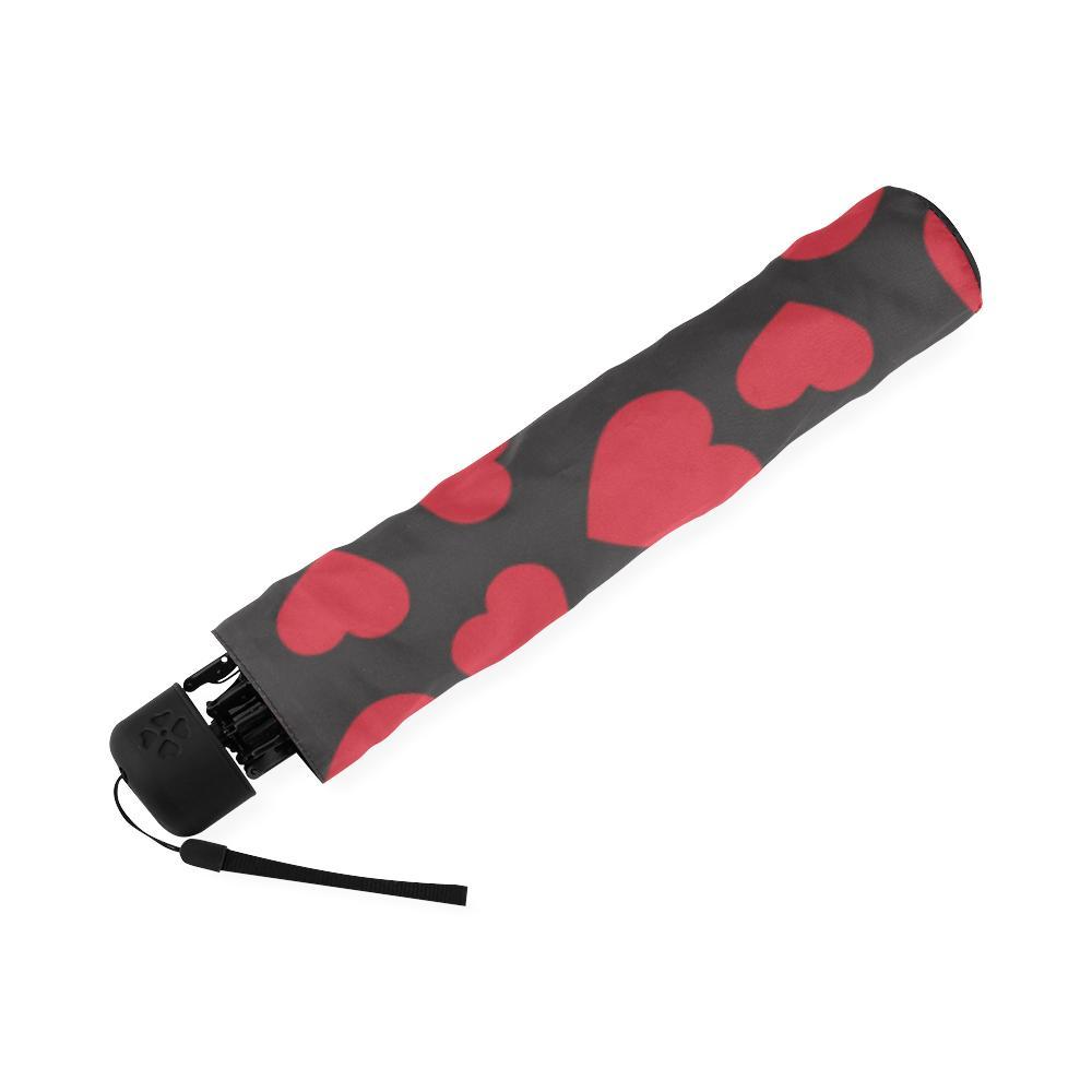Red Heart Pattern Print Foldable Umbrella-grizzshop