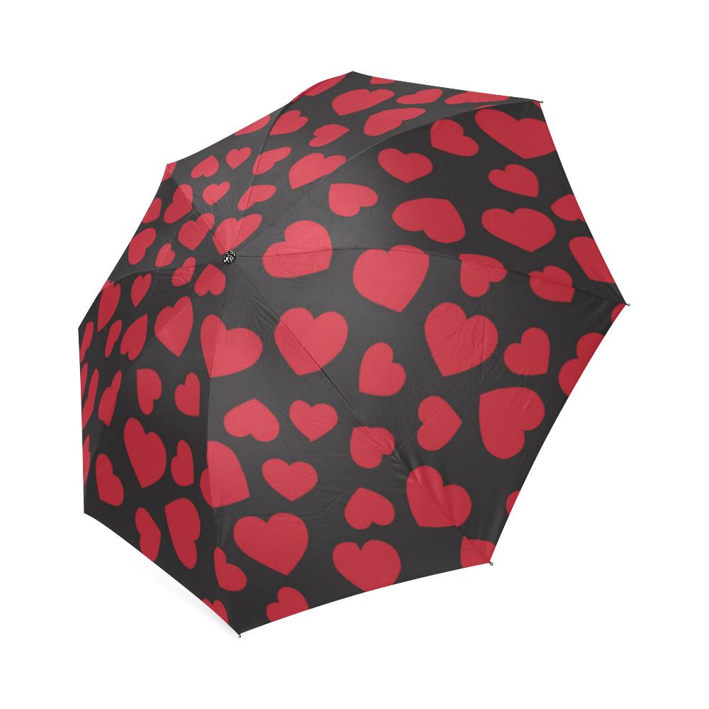 Red Heart Pattern Print Foldable Umbrella-grizzshop