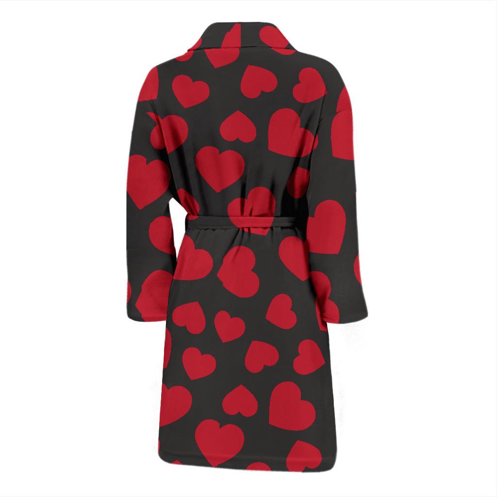 Red Heart Pattern Print Men Long Robe-grizzshop