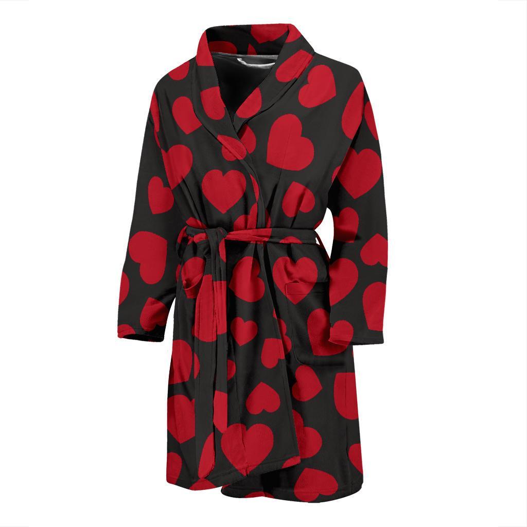 Red Heart Pattern Print Men Long Robe-grizzshop