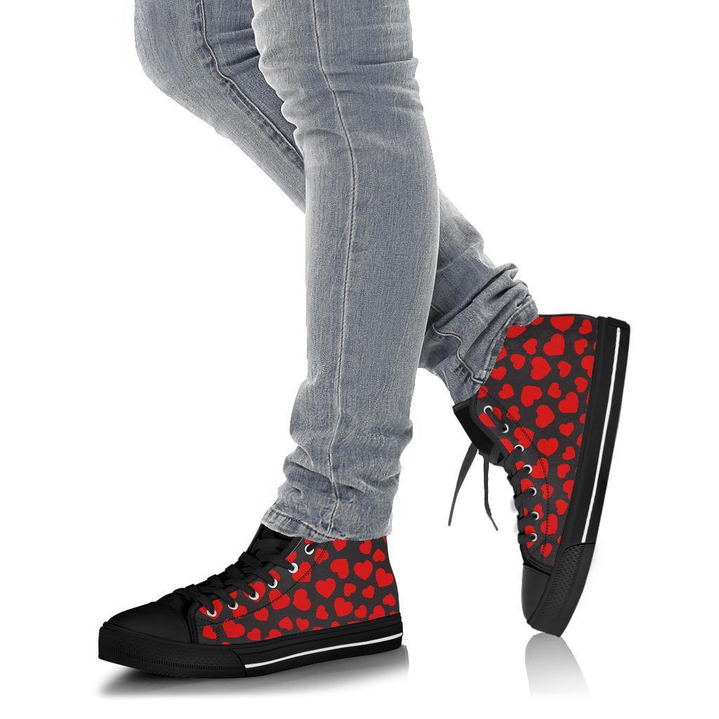Red Heart Pattern Print Men Women's High Top Shoes-grizzshop