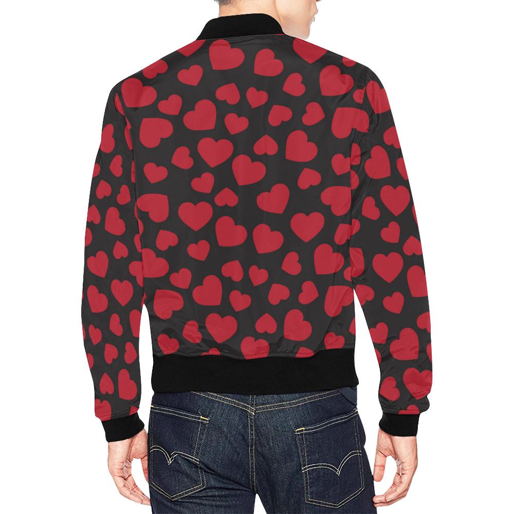 Red Heart Pattern Print Men's Bomber Jacket-grizzshop
