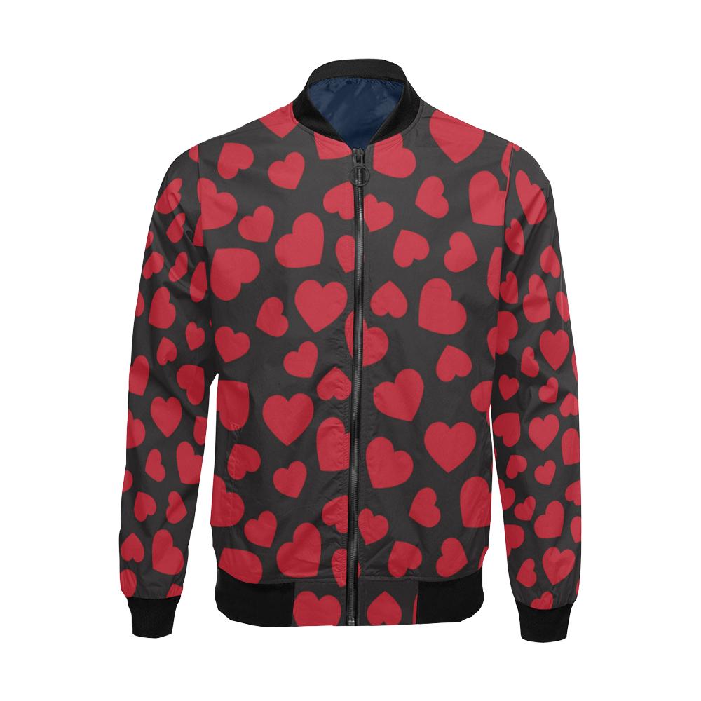 Red Heart Pattern Print Men's Bomber Jacket-grizzshop