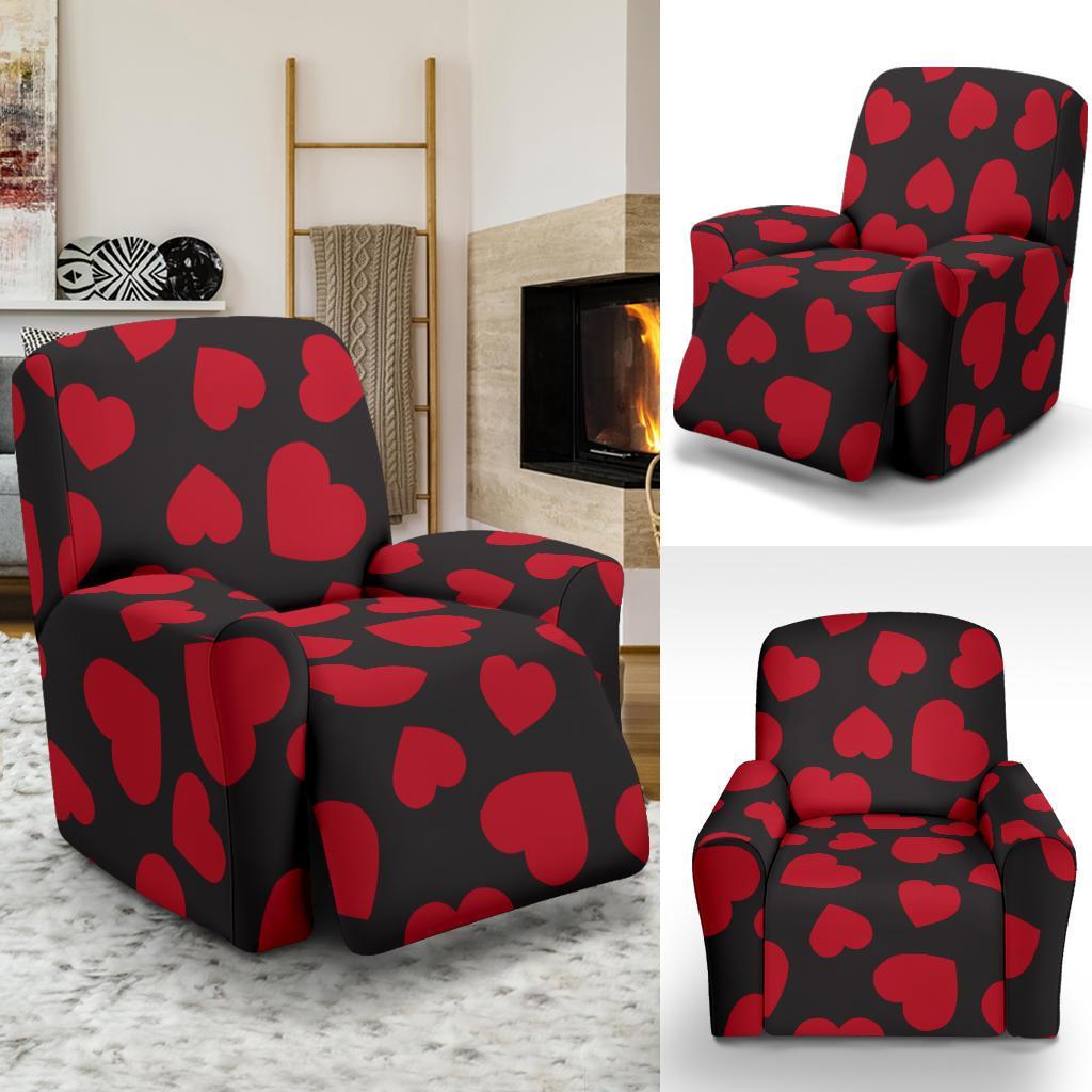 Red Heart Pattern Print Recliner Cover-grizzshop