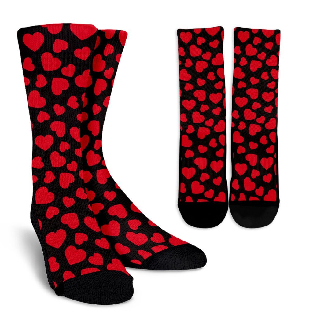 Red Heart Pattern Print Unisex Crew Socks-grizzshop