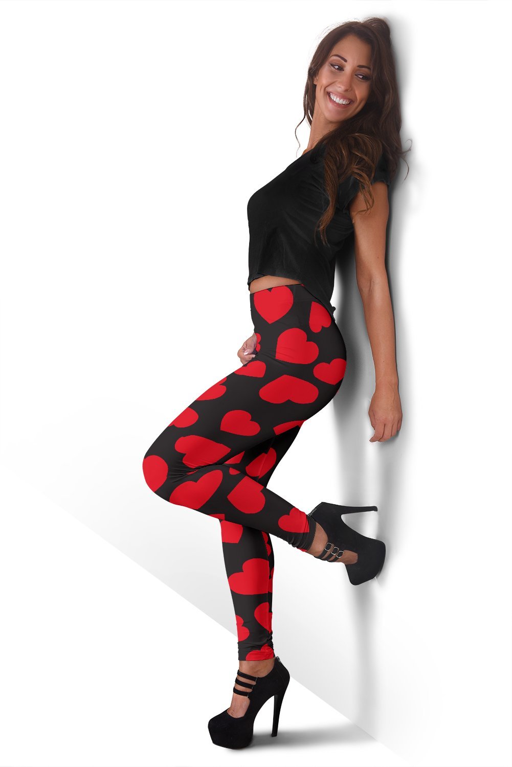 Red Heart Pattern Print Women Leggings-grizzshop