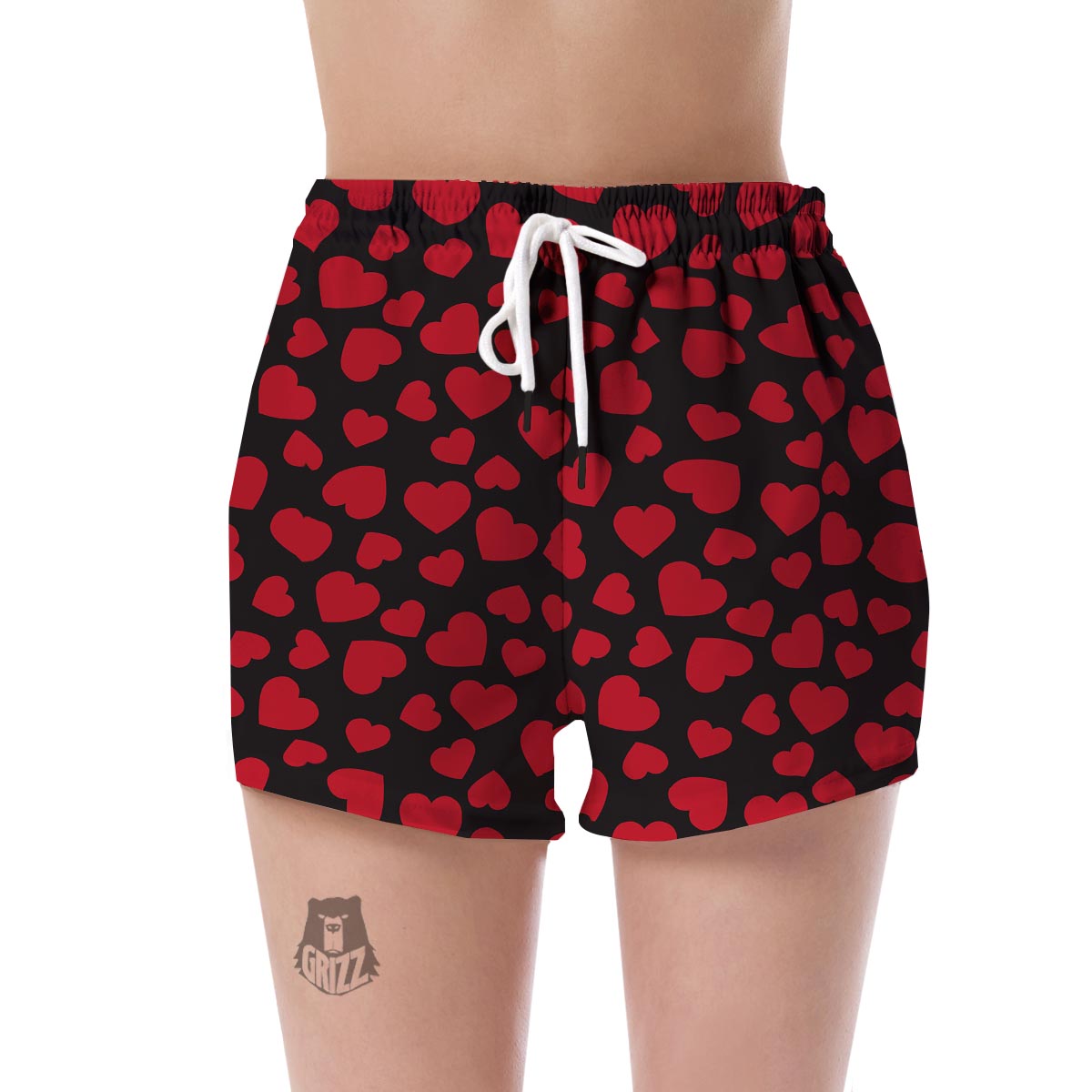 Red Heart Pattern Print Women's Shorts-grizzshop