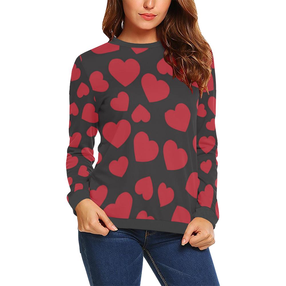 Red Heart Pattern Print Women's Sweatshirt-grizzshop