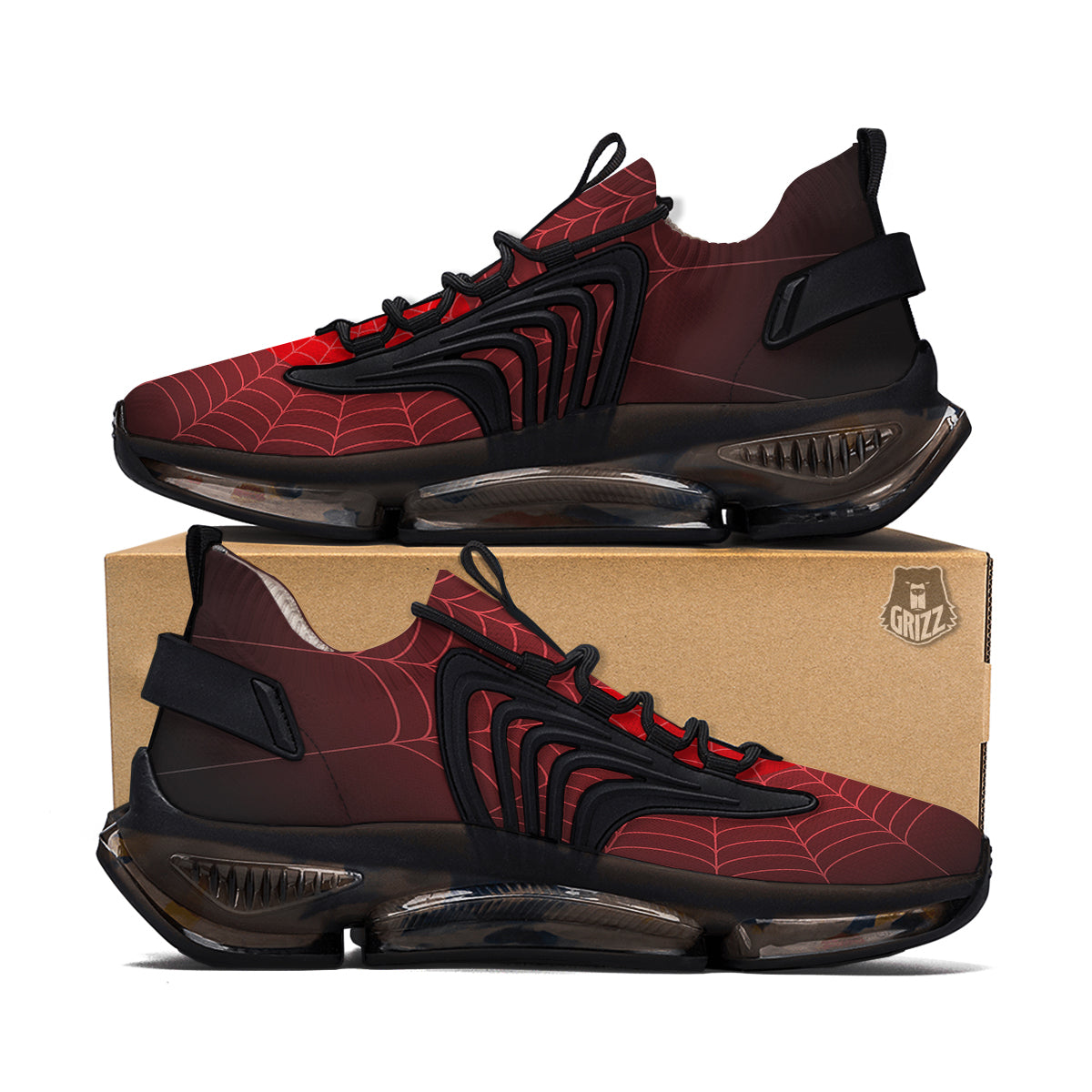 Red Heart Spider Web Print Black Gym Shoes-grizzshop