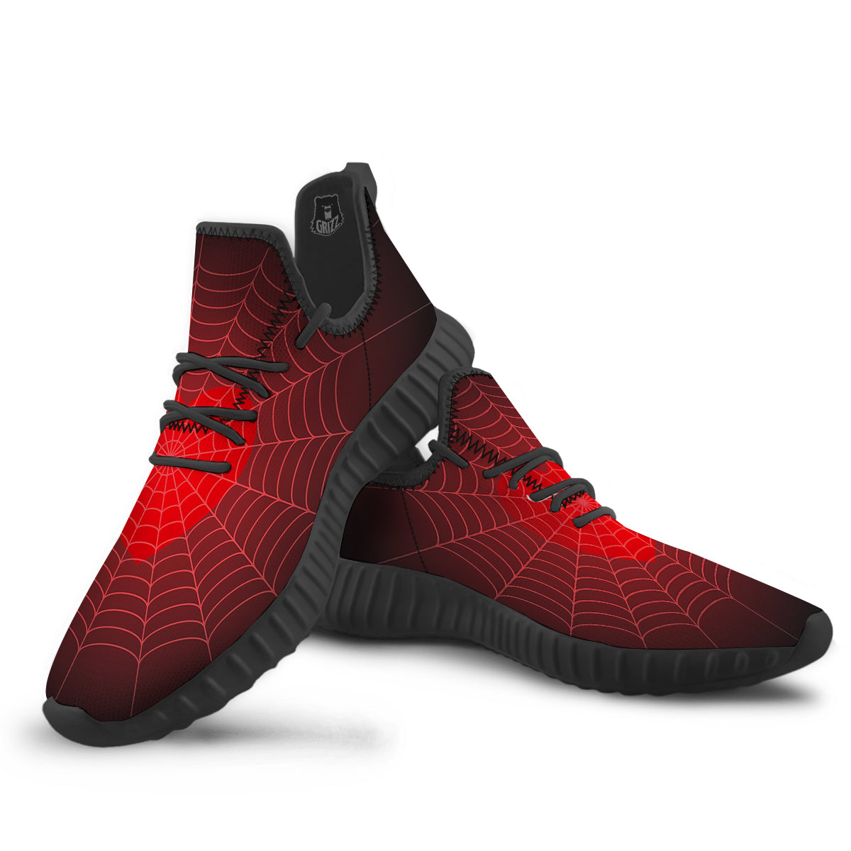 Red Heart Spider Web Print Black Walking Shoes-grizzshop