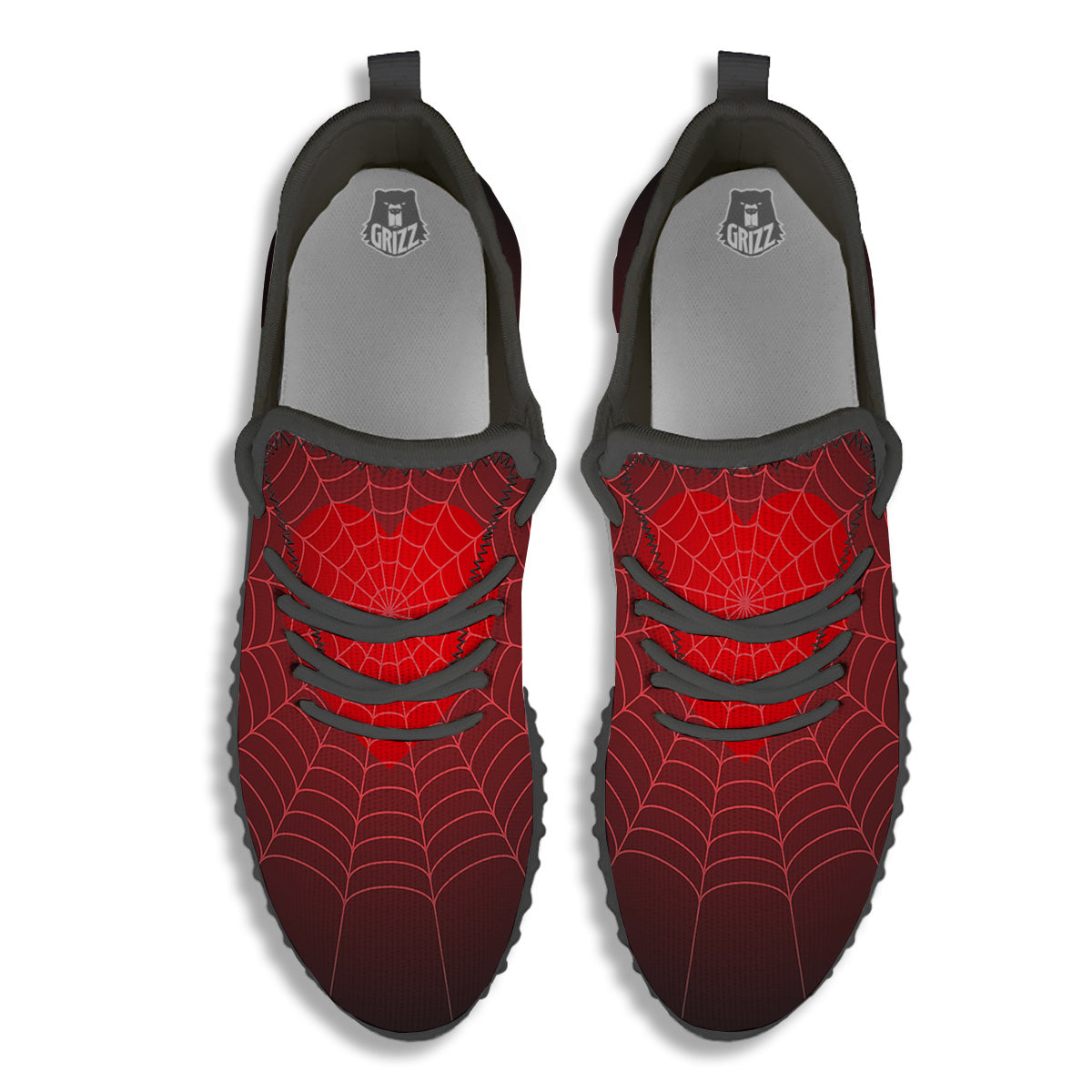 Red Heart Spider Web Print Black Walking Shoes-grizzshop