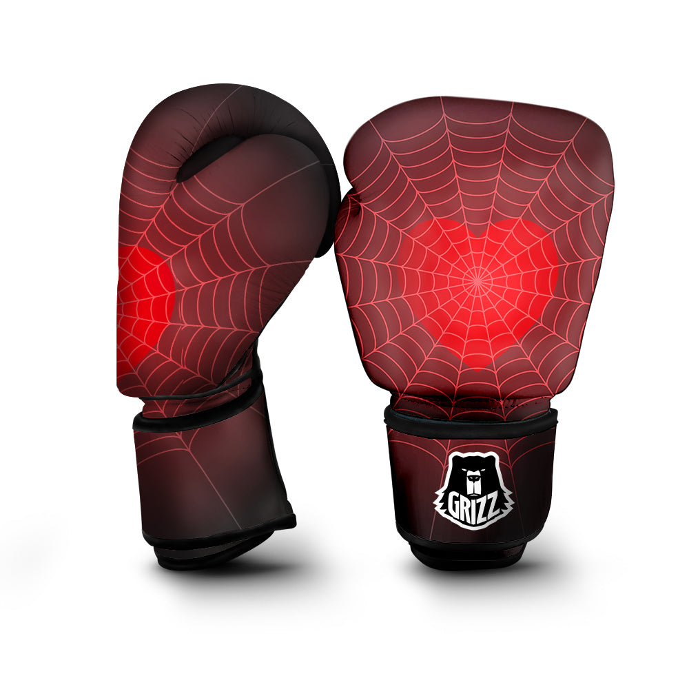 Red Heart Spider Web Print Boxing Gloves-grizzshop