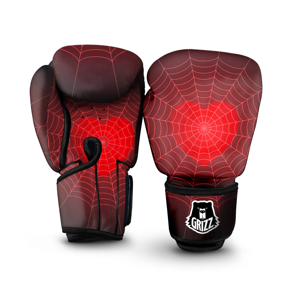 Red Heart Spider Web Print Boxing Gloves-grizzshop
