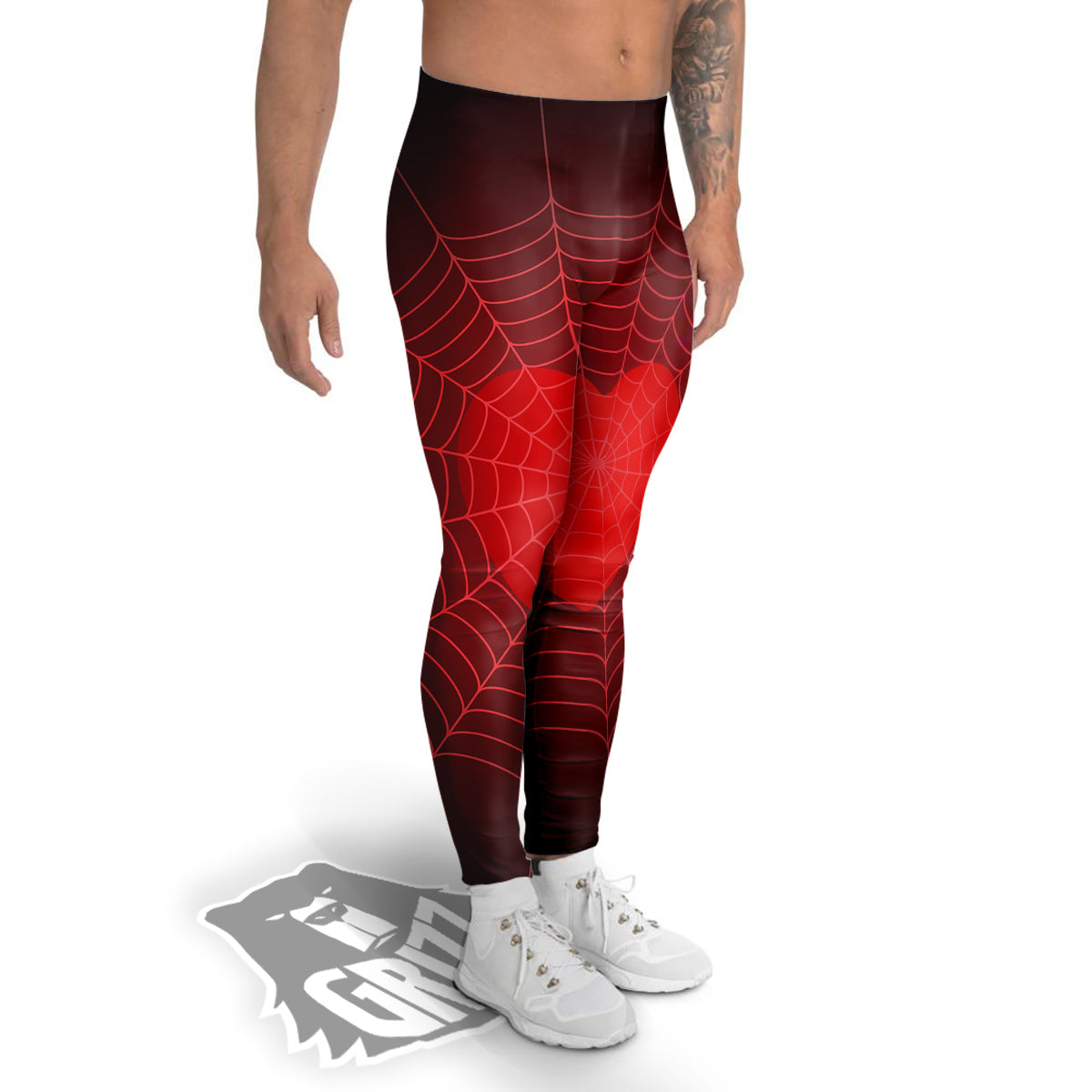 Red Heart Spider Web Print Men's Leggings-grizzshop