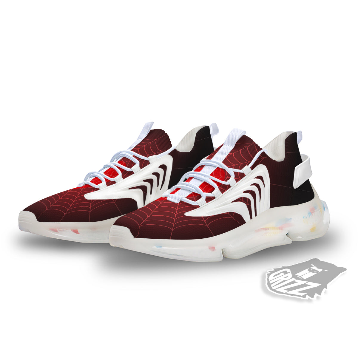 Red Heart Spider Web Print White Gym Shoes-grizzshop