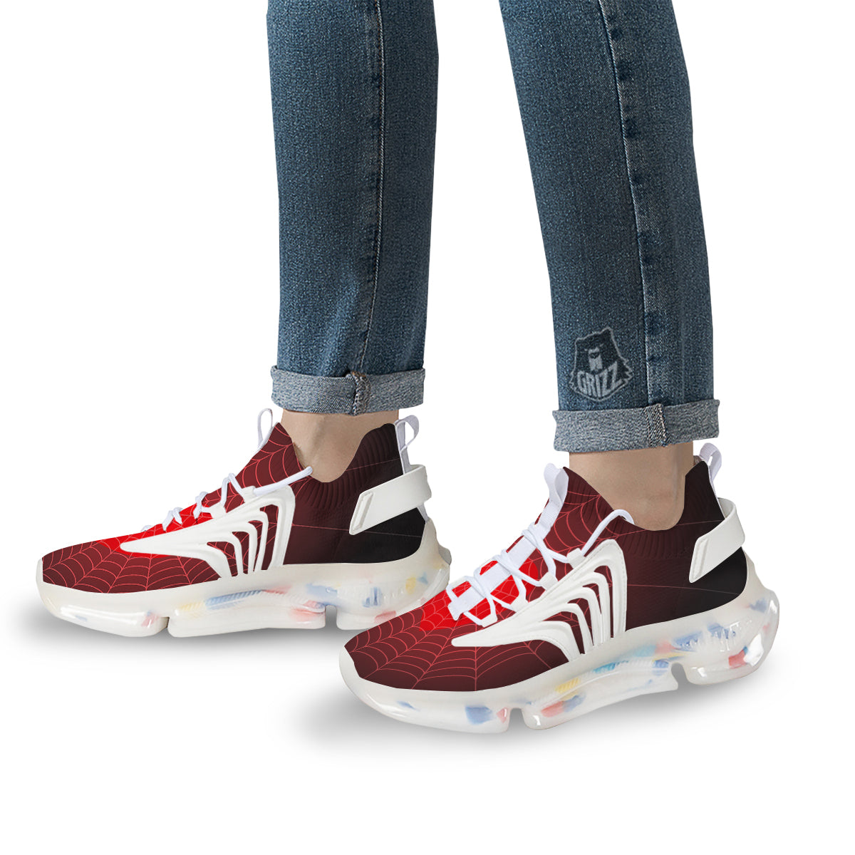 Red Heart Spider Web Print White Gym Shoes-grizzshop