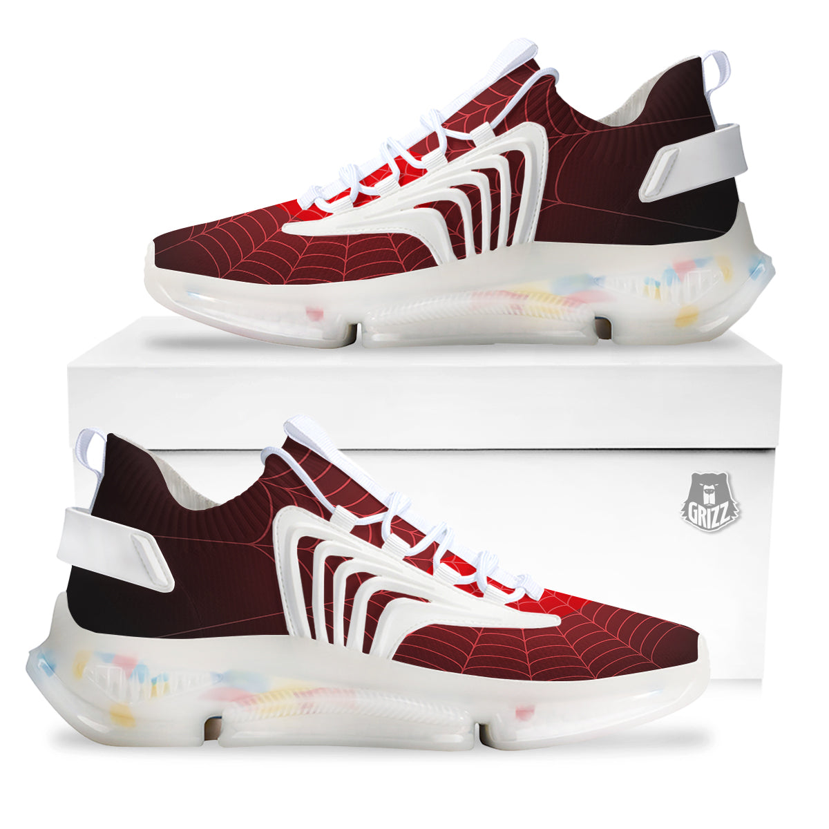 Red Heart Spider Web Print White Gym Shoes-grizzshop
