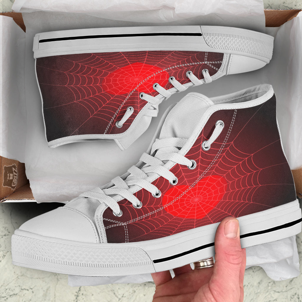 Red Heart Spider Web Print White High Top Shoes-grizzshop