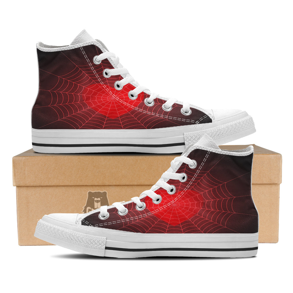 Red Heart Spider Web Print White High Top Shoes-grizzshop