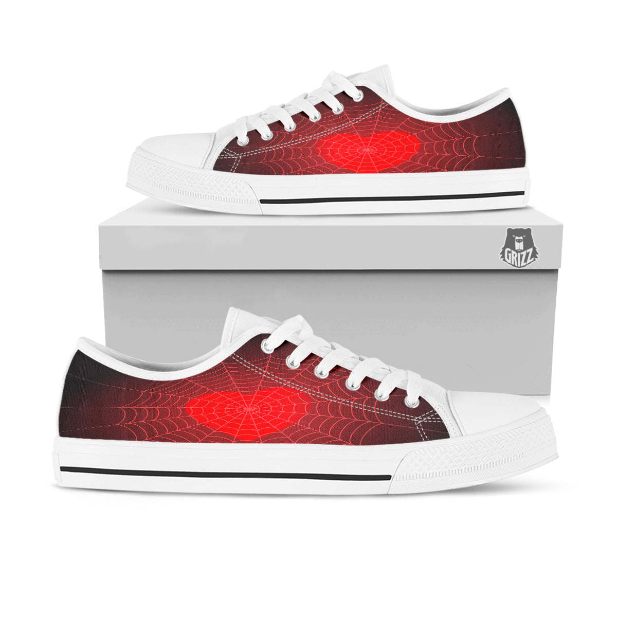 Red Heart Spider Web Print White Low Top Shoes-grizzshop
