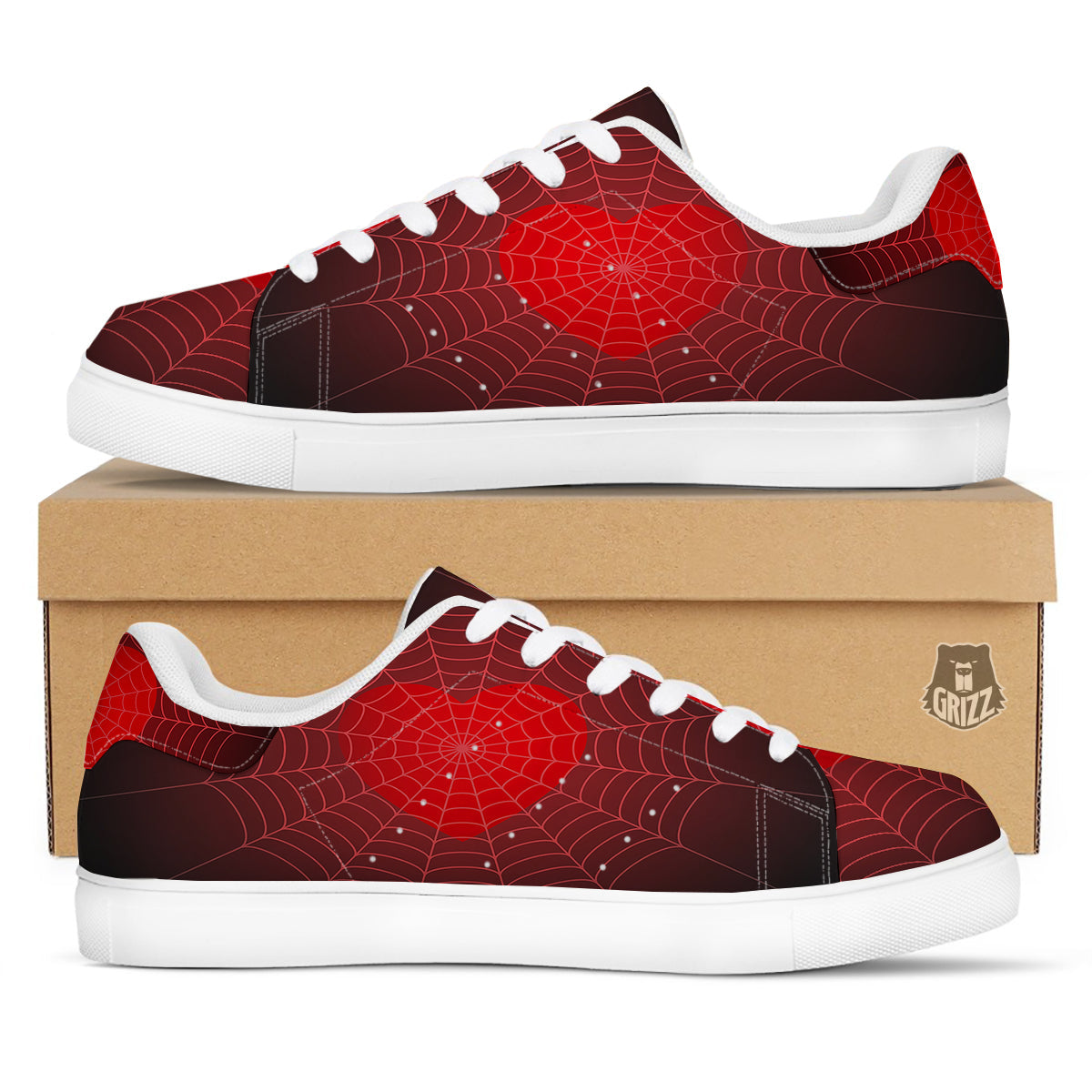 Red Heart Spider Web Print White Low Top Sneakers-grizzshop