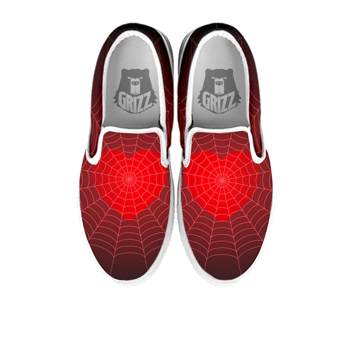 Red Heart Spider Web Print White Slip On Shoes-grizzshop