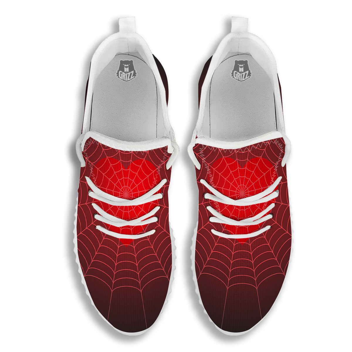 Red Heart Spider Web Print White Walking Shoes-grizzshop