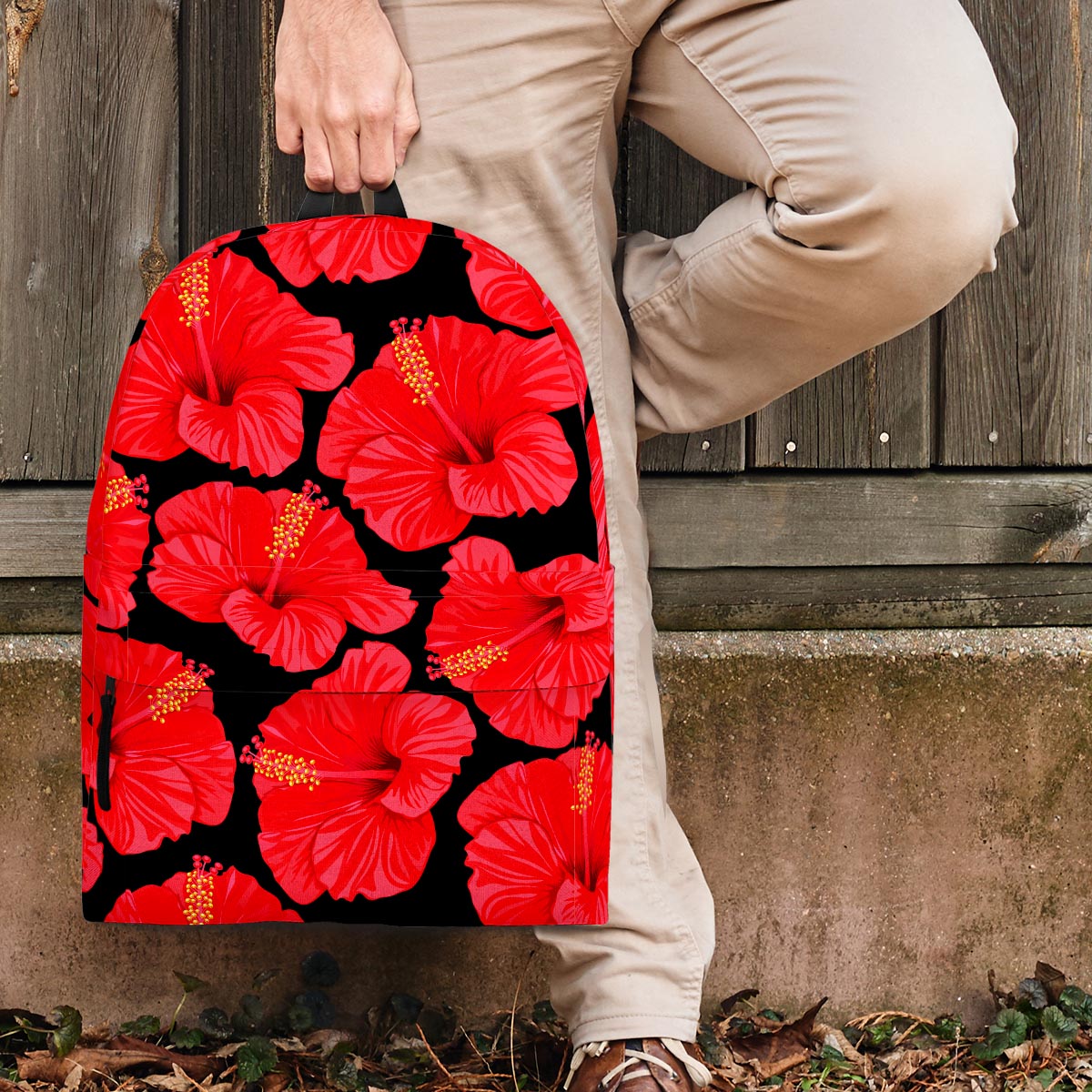 Red Hibiscus Flower Hawaiian Print Backpack-grizzshop