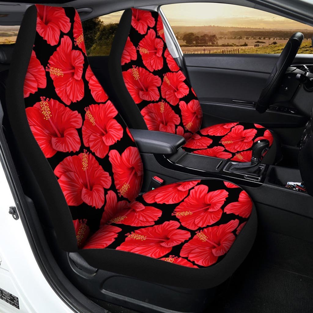 Red Hibiscus Flower Hawaiian Print Car Seat Covers-grizzshop