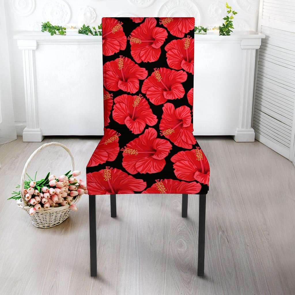 Red Hibiscus Flower Hawaiian Print Chair Cover-grizzshop