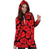 Red Hibiscus Flower Hawaiian Print Hoodie Dress-grizzshop