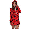 Red Hibiscus Flower Hawaiian Print Hoodie Dress-grizzshop