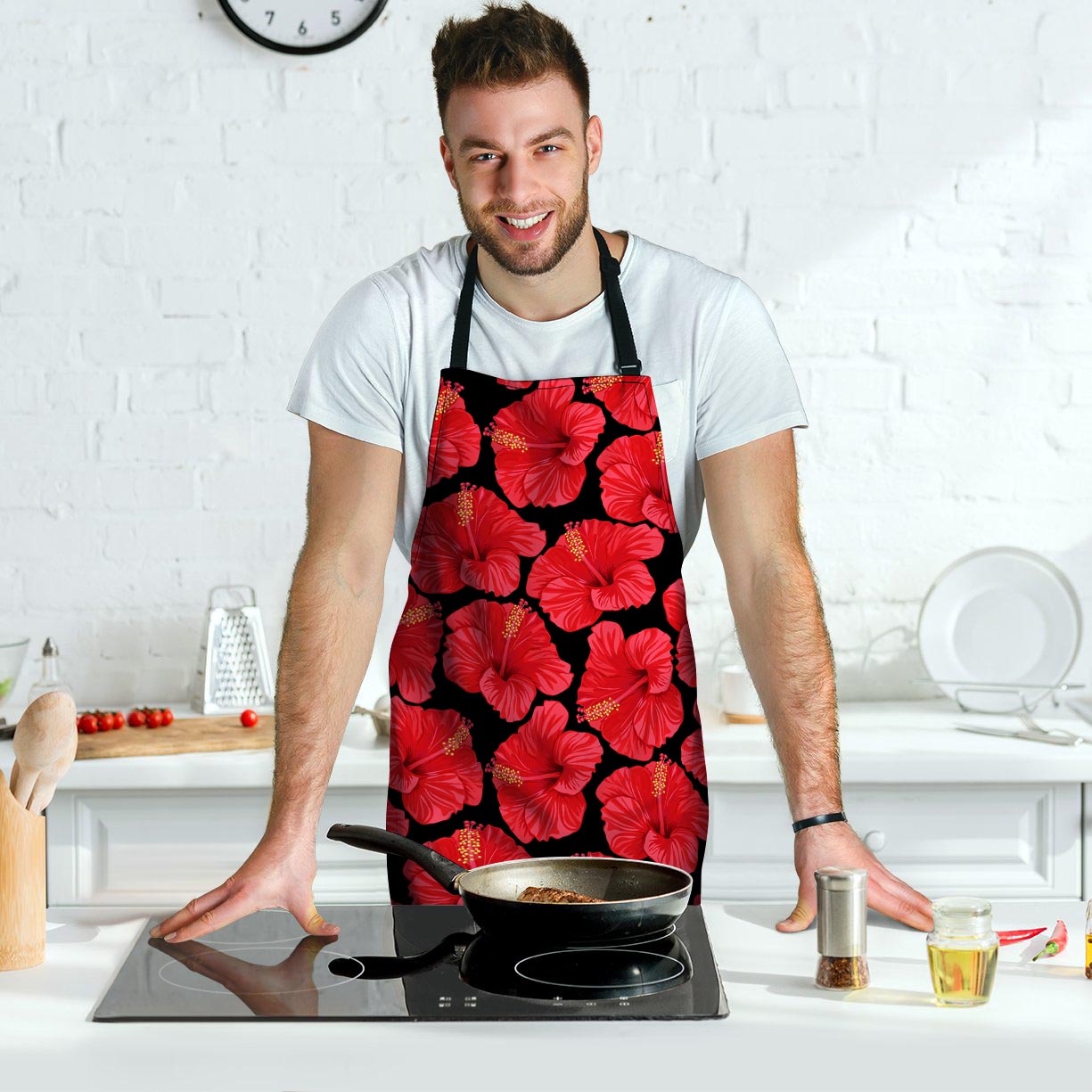 Red Hibiscus Flower Hawaiian Print Men's Apron-grizzshop