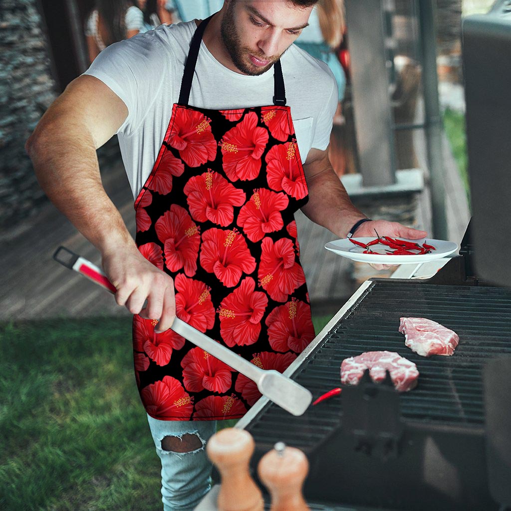 Red Hibiscus Flower Hawaiian Print Men's Apron-grizzshop