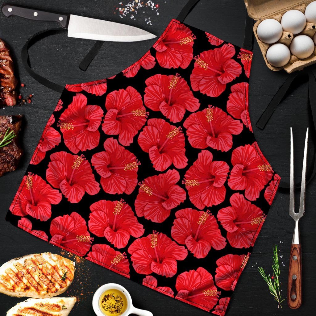 Red Hibiscus Flower Hawaiian Print Men's Apron-grizzshop