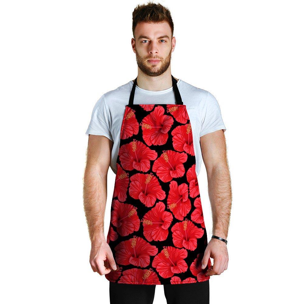 Red Hibiscus Flower Hawaiian Print Men's Apron-grizzshop