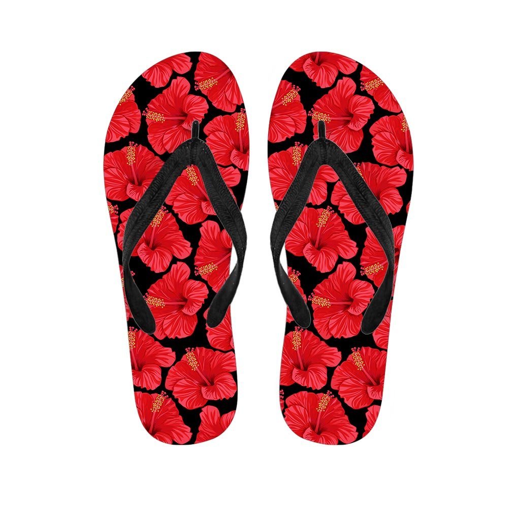 Red Hibiscus Flower Hawaiian Print Men's Flip Flops-grizzshop