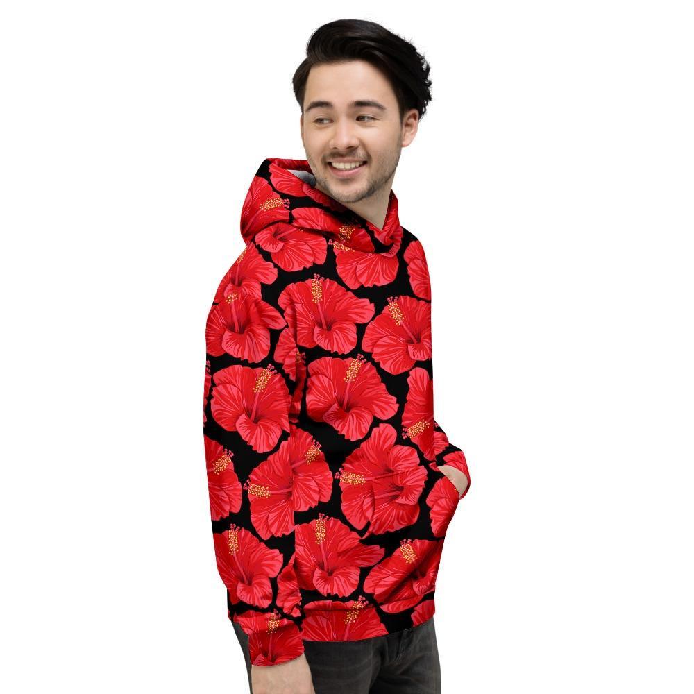 Red Hibiscus Flower Hawaiian Print Men's Hoodie-grizzshop